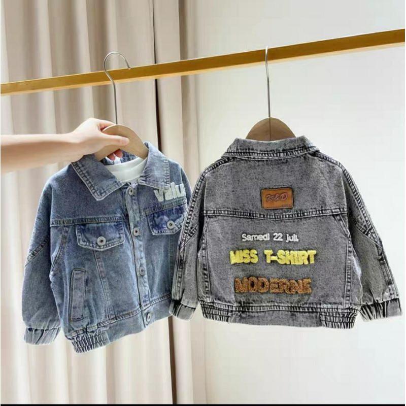 Áo khoác jean denim chất mềm túi hộp bo gấu phong cách Hàn Quốc cực đẹp cho bé trai bé gái