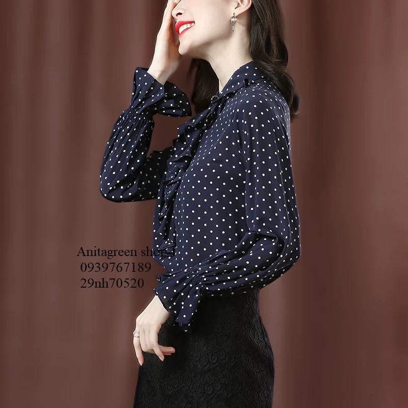 TK70520-SƠ MI NỮ CHẤM BI VIỀN BÈO S-6XL