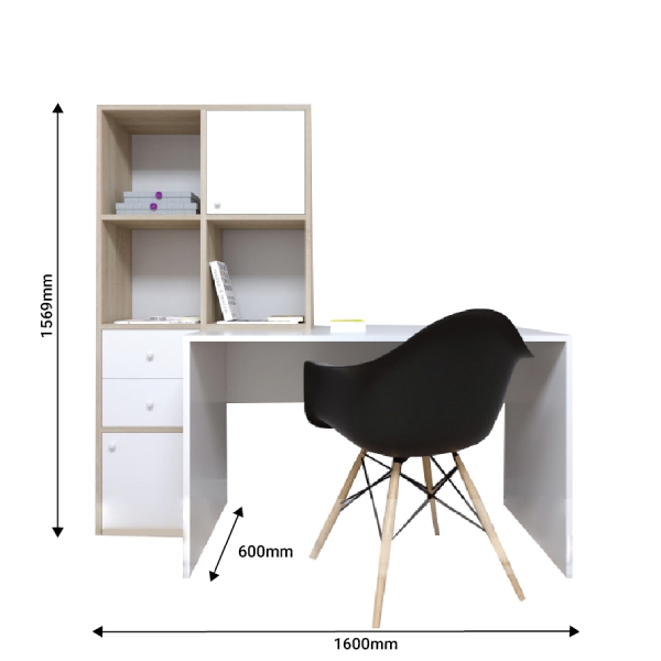 Bàn học gỗ, bàn làm việc kèm giá sách đơn giản BH-16