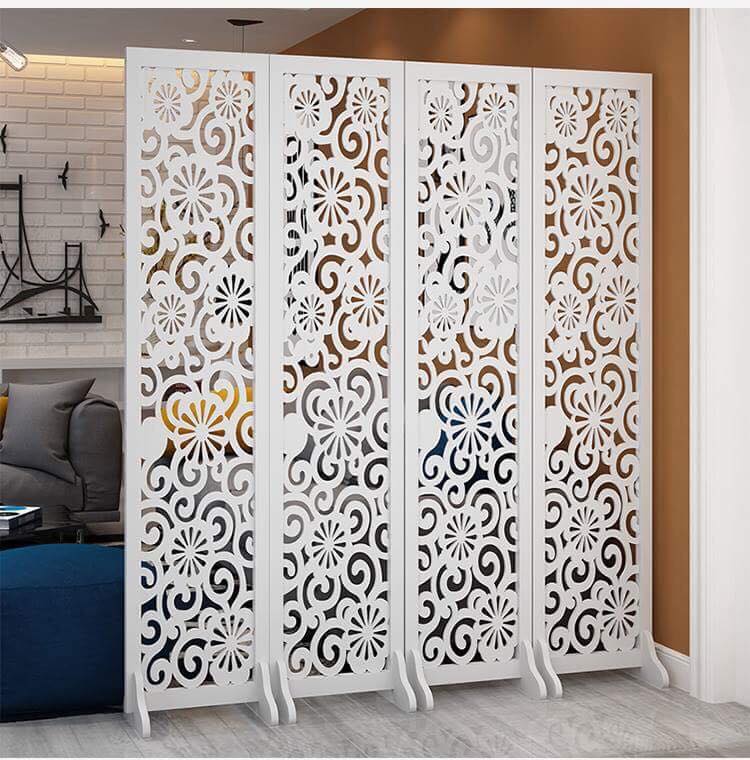 Bộ 4 tấm vách ngăn bình phong hoa văn cao cấp, tặng kèm chân đứng chắc chắn