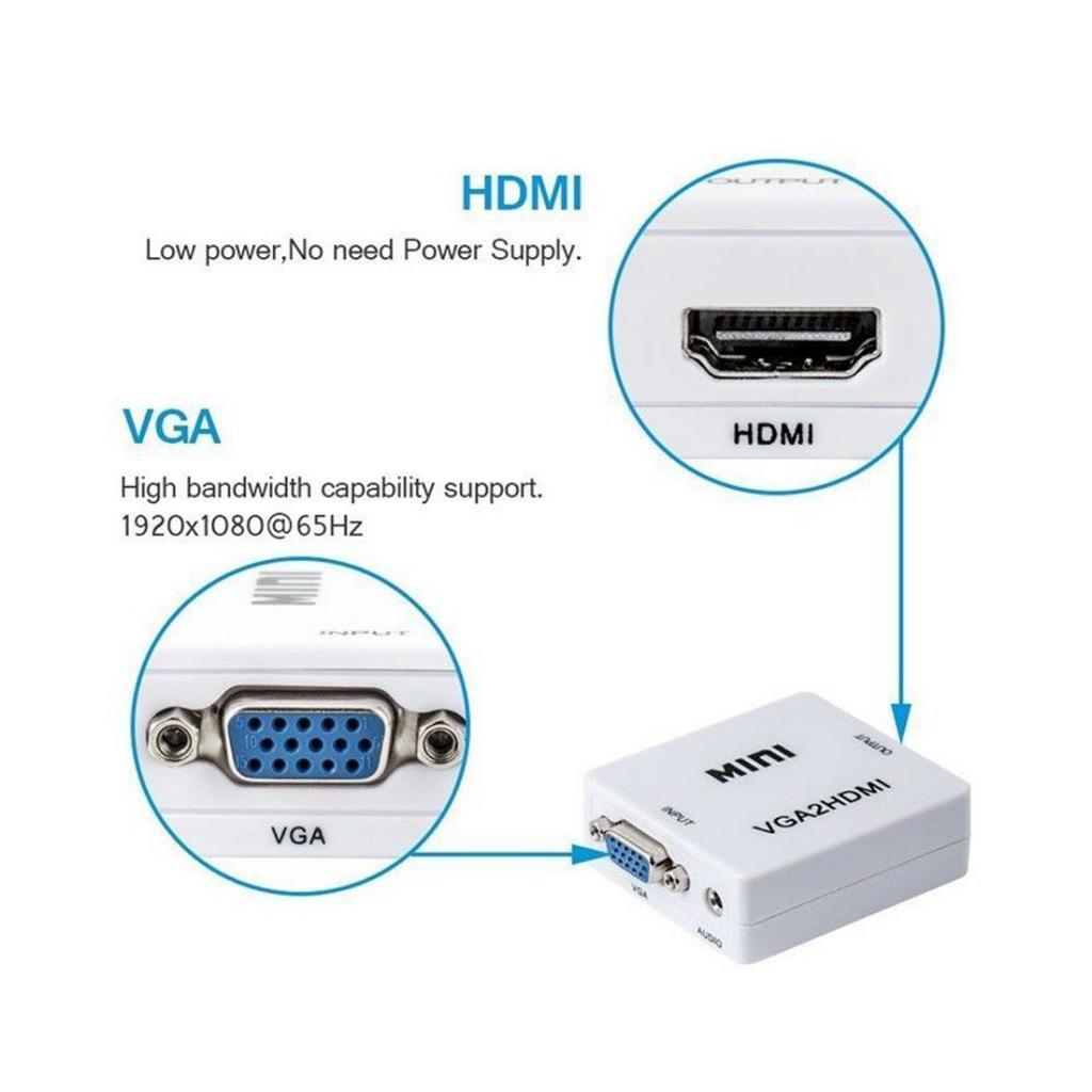 VGA to HDMI Female to Female Video Adapter Cable Converter w/ Audio HD1080P