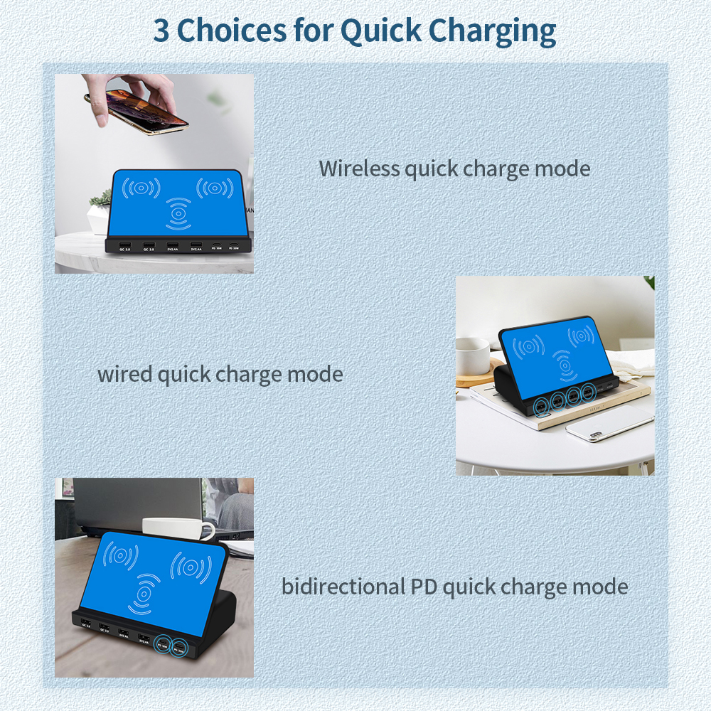 Bộ sạc 819 6 cổng USB Không dây PD + QC3.0 đa chức năng cho điện thoại di động / máy tính bảng / máy tính xách tay