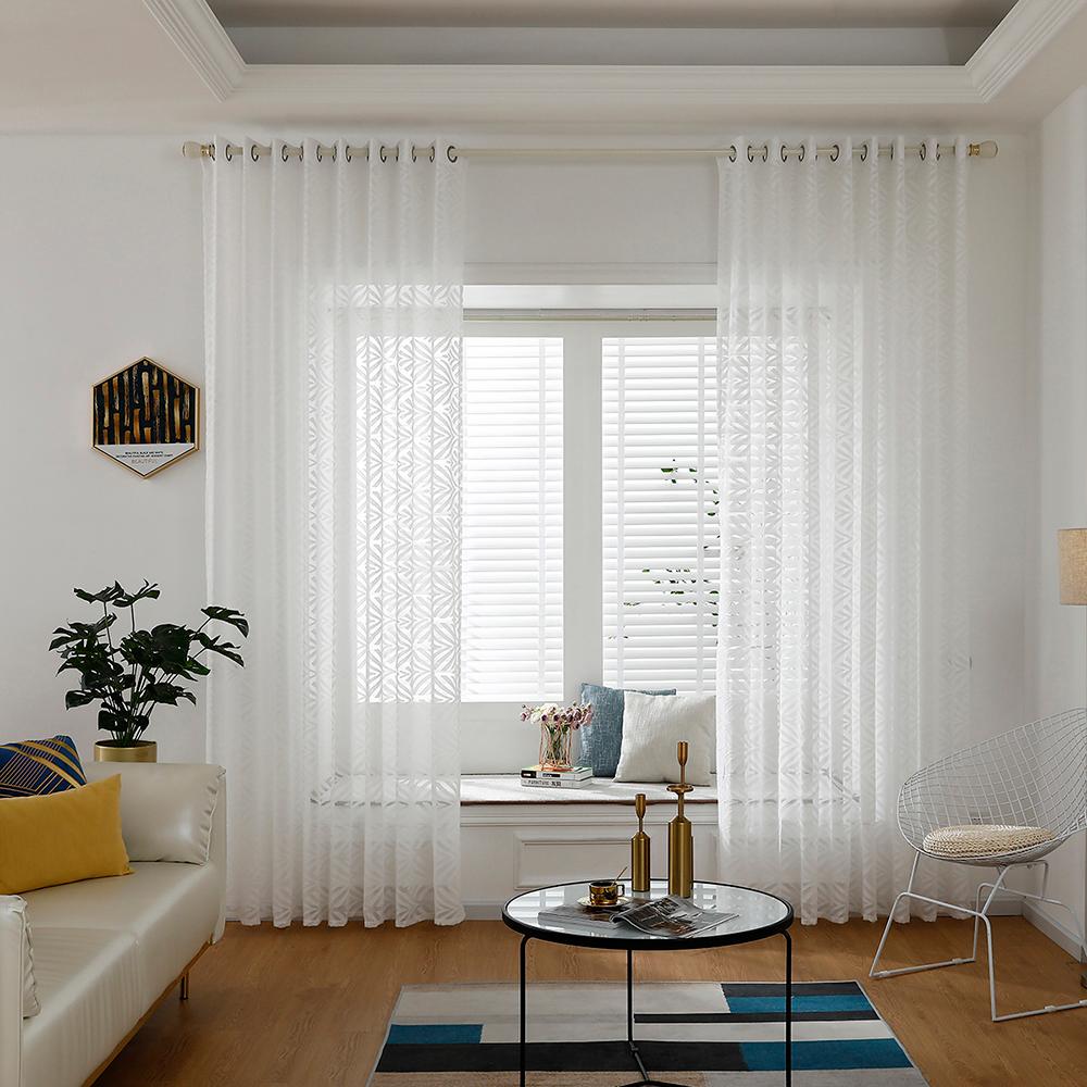 Rèm cửa sổ voan màu trắng Sheer Voile có vành trên cho nhà bếp, phòng ngủ và phòng khách