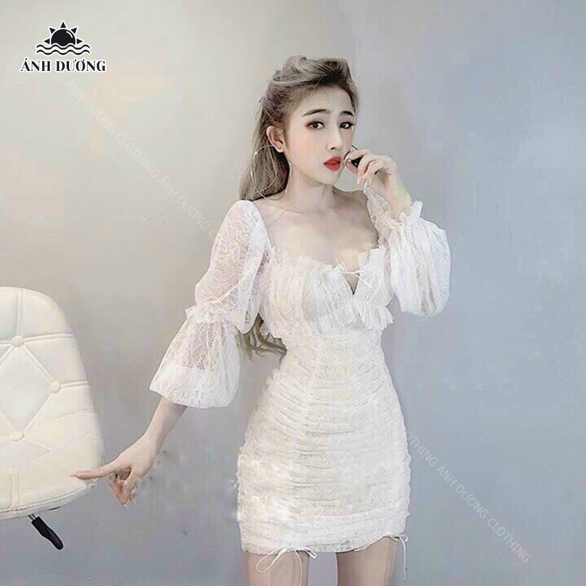 Đầm body sexy ren nhún 2 lớp có lót 2021