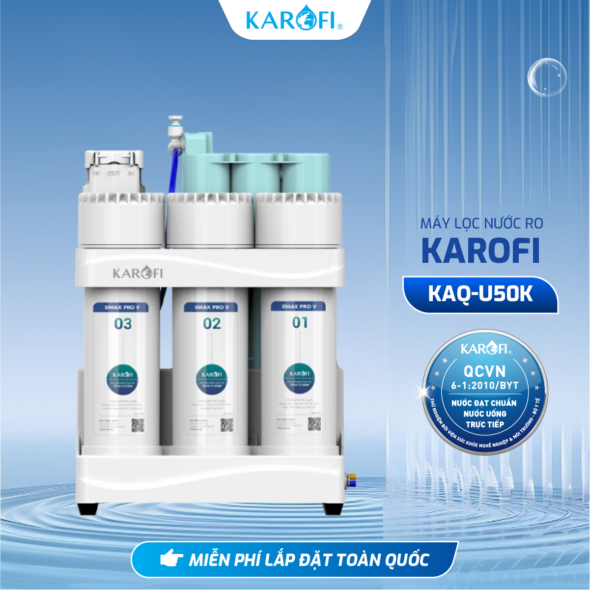 Máy Lọc Nước RO Karofi KAQ-U50K – 10 Lõi Lọc Smax, Hệ Lõi HP 6.0 Bổ Sung Khoáng - Hàng Chính Hãng
