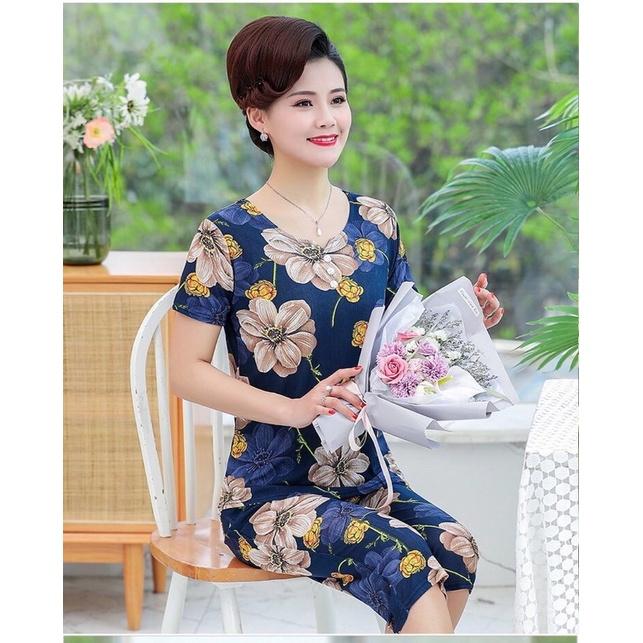 Đồ bộ trung niên nữ- bộ quần áo nữ trung niên cho mẹ bộ thun hoa kiểu dáng sang trọng