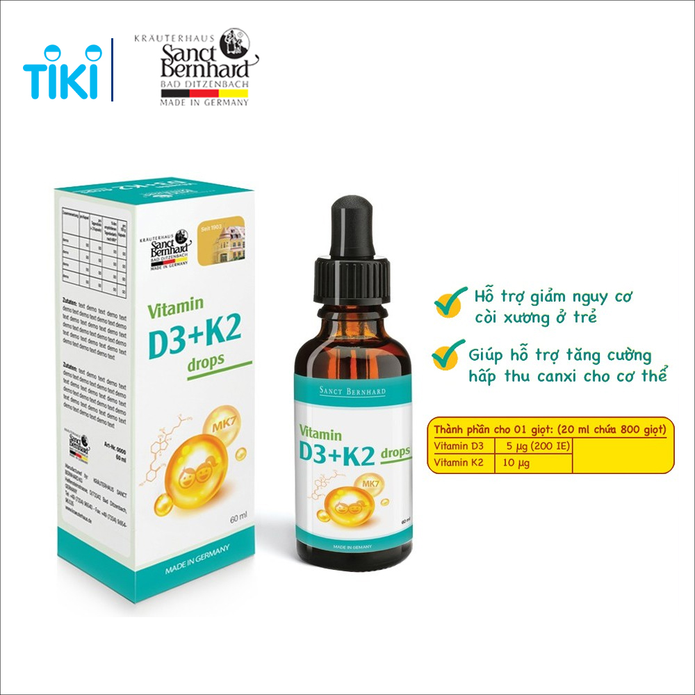 Vitamin D3 K2 MK7 Drops dạng giọt giúp bé tăng chiều cao, bổ sung canxi chống còi xương, giảm nguy cơ loãng xương ở người lớn