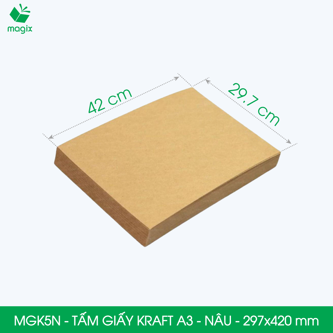 MGK5N - A3 - 70 gsm - 500 tờ giấy kraft nâu - Dùng gói hàng, bọc quà, làm nháp, chèn lót chống sốc