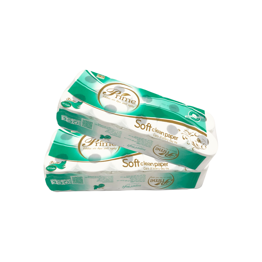 GIẤY VỆ SINH 3 LỚP PRIME CÓ LÕI - COMBO 2 DÂY MÀNG XANH