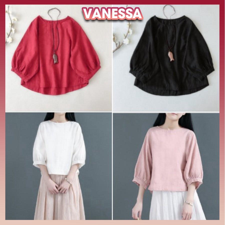 Áo kiểu nữ phong cách Hàn Quốc, áo đũi nữ Vanessa Stylish, form vừa xinh, chất liệu Đũi tơ mềm mát AKH.46