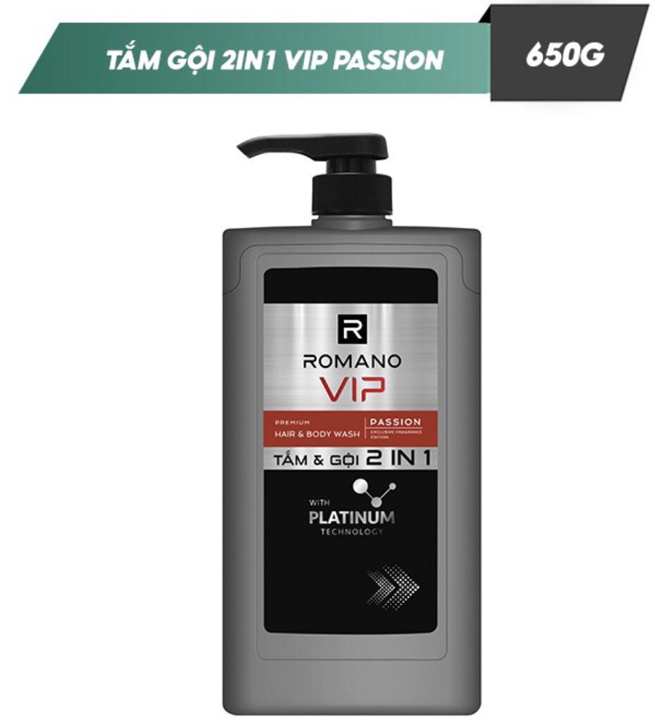 Tắm Gội 2in1 Romano Vip Passion Hương Nước Hoa cao Cấp 650g/chai