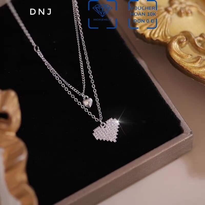 Dây chuyền đôi hai tầng, quà tặng bạn gái, vòng cổ đôi mặt trái tim yêu A90, Anchi jewelry