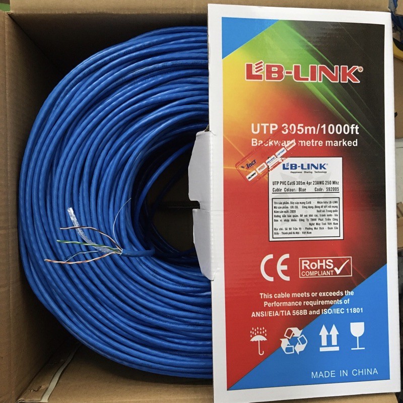 Cuộn Dây Cáp Mạng Cat 6e LB-Link Dài 305m (Màu Xanh) - Hàng Chính Hãng