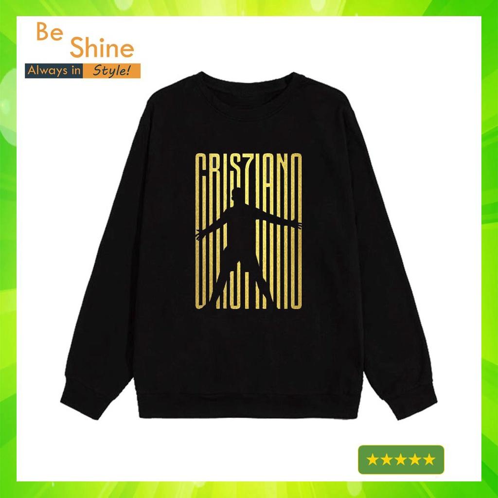 Áo Sweater Logo Ronaldo In Nhũ Vàng Độc Đáo - Áo Nỉ Dài Tay Unisex Form Rộng Huyền Thoại Bóng Đá CR7 - Beshine Clothing