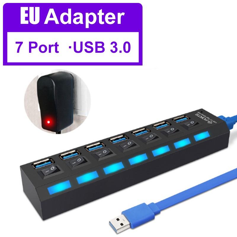 USB 3.0 Hub USB Hub 3.0 Multi USB Splitter 3 Hab Use Power Adapter 4/7 Port Multiple Expander 2.0 USB3 Hub with Switch for PC