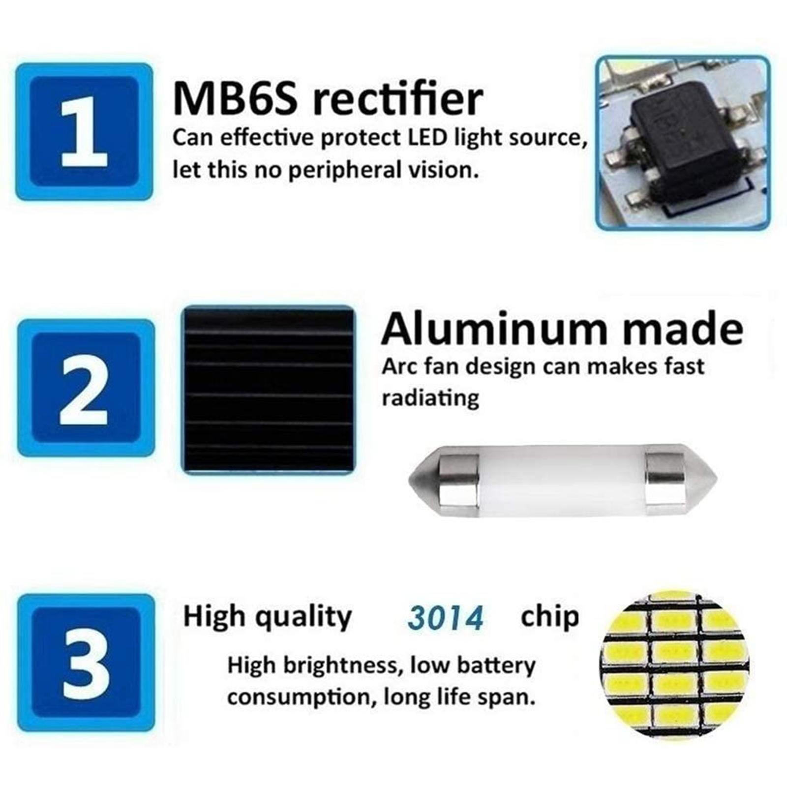 10x LED Car Interior Bulb 41/39/36/31mm Reading Light Bulb 12V White Light - Made of high reliable quality and durable material