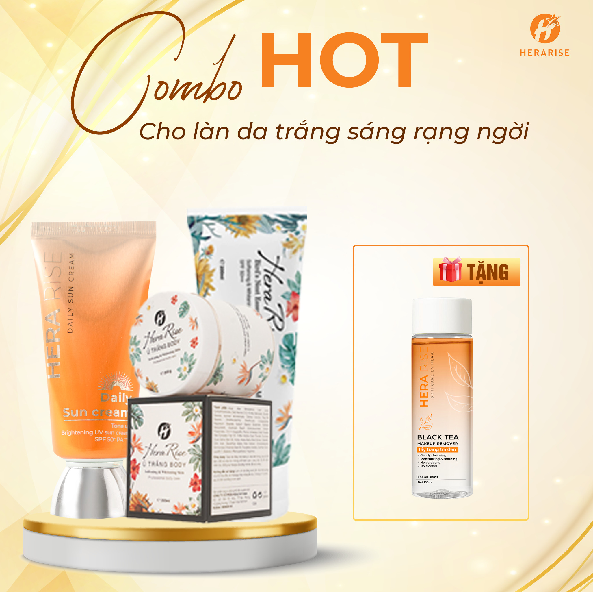 [Tặng 01 Tẩy Trang] Combo Hot Hit Kem Chống Nắng Hera + Kem Body+Ủ Trắng