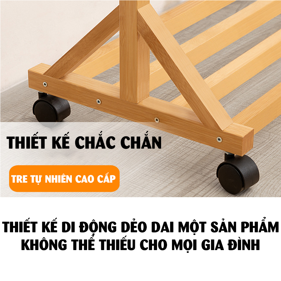 Giá kệ treo quần áo đa năng VANGO V5 bằng gỗ tre tự nhiên cao cấp, Phong cách nội thất Bắc Âu hiện đại sang trọng, sơn phủ bóng chống nước chống ẩm mốc cực tốt