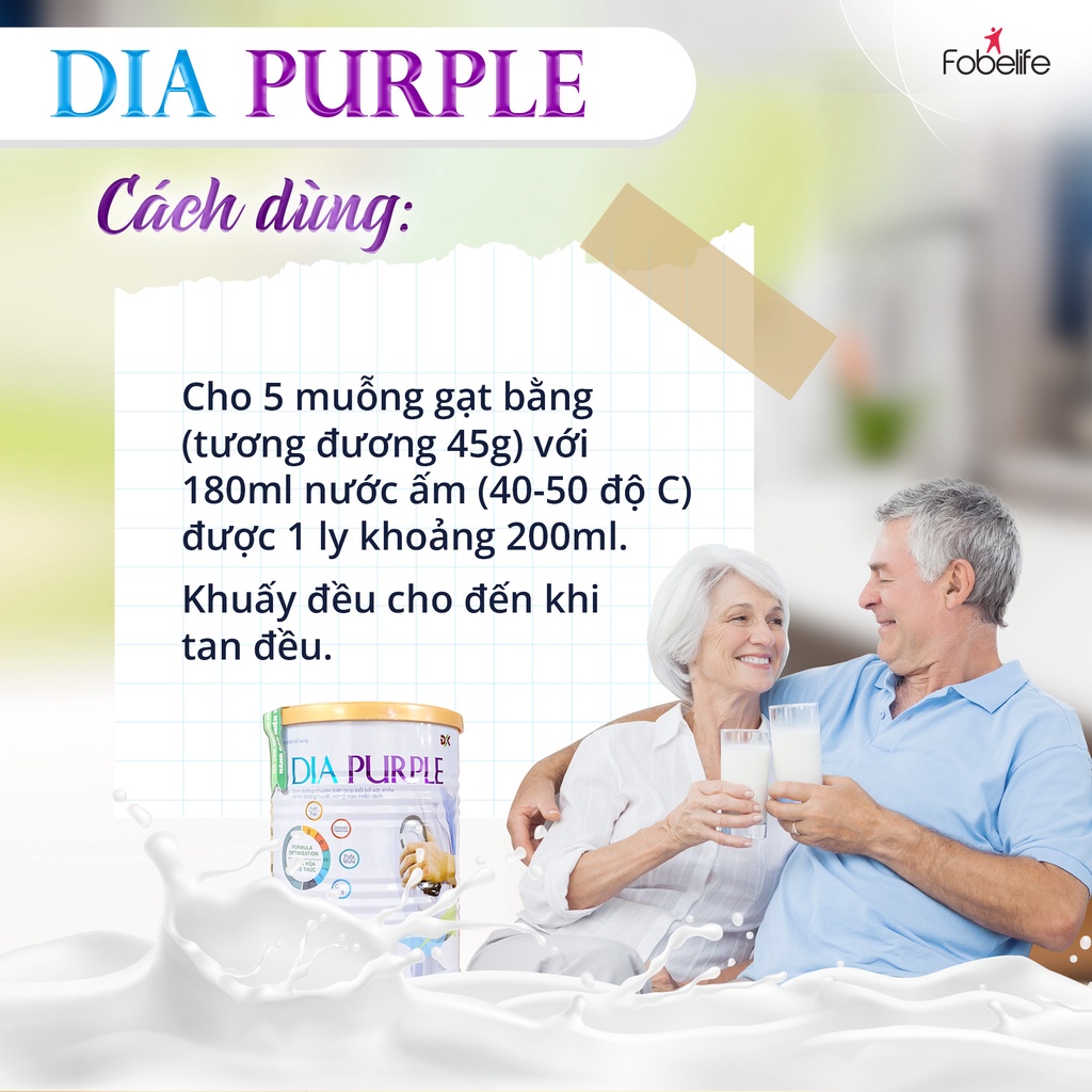 Sữa Bột Dinh Dưỡng Cho Người Tiểu Đường Dia Purple ĐK Giúp Ổn Định Đường Huyết  400g