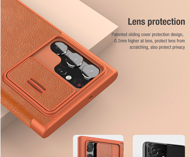 Bao da chống sốc cho dành cho Samsung Galaxy S22/ S22 Plus/ S22 Ultra hiệu Nillkin Qin Pro trang bị nắp bảo vệ Camera (Chất liệu da cao cấp, có ngăn đựng thẻ, mặt da siêu mềm mịn) - hàng nhập khẩu
