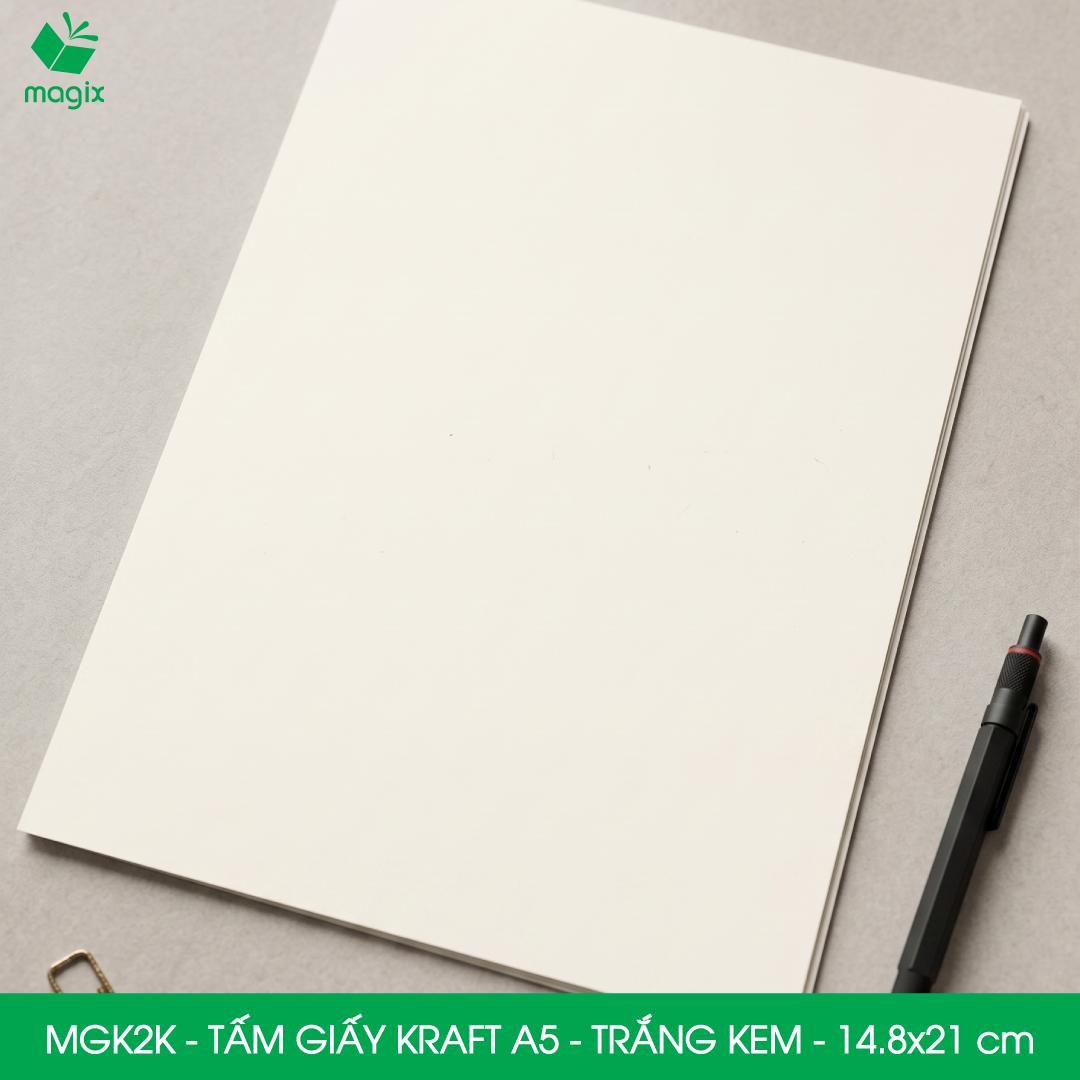 MGK2K - A5 - 100 gsm - 500 tờ giấy kraft trắng kem - Giấy mỹ thuật in ấn, làm ruột sổ, vẽ phác thảo