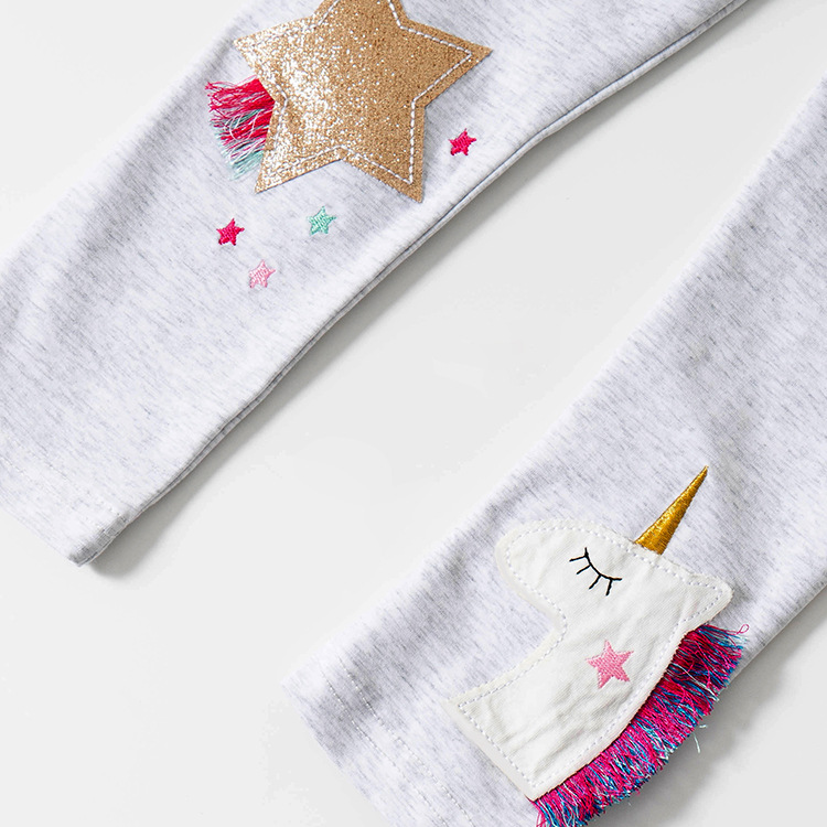 Quần thun cotton legging bé gái thêu Pony sao ghi xám 2-7T