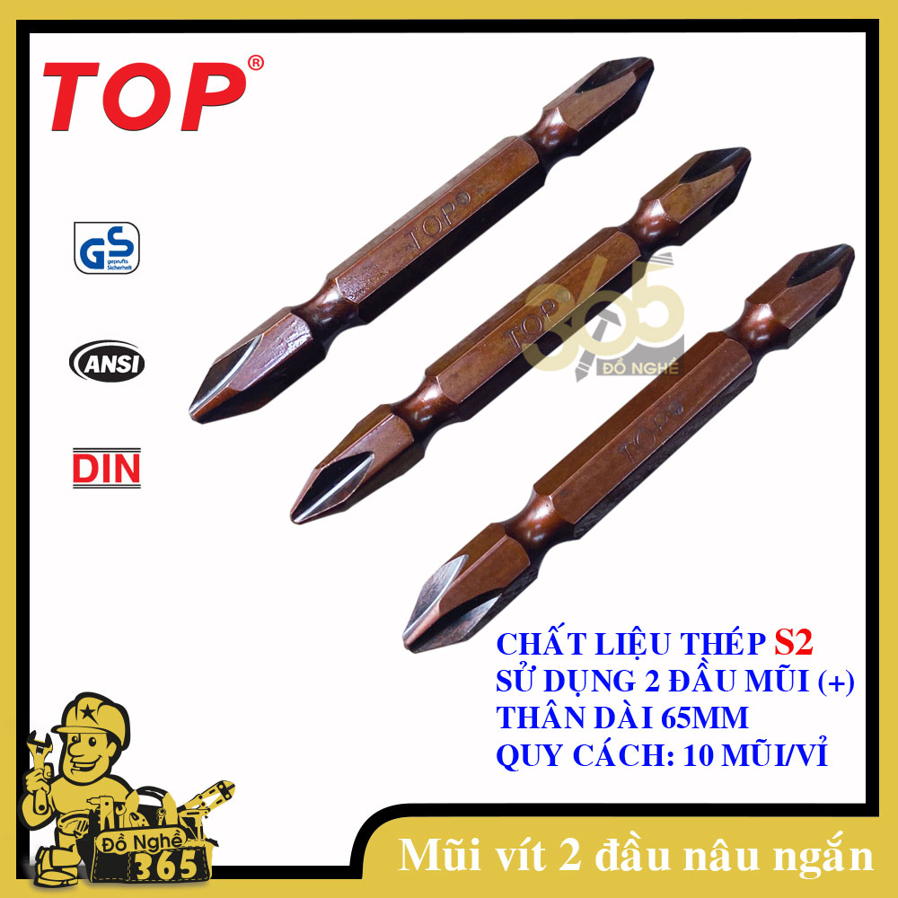 Bộ 10 Mũi siết vít 2 đầu bake (PH2 x 65MM) TOP