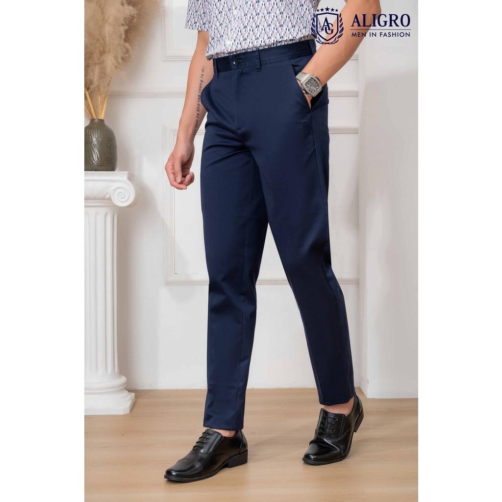 Quần kaki nam Aligro form slimfit màu xanh cẩm, chất liệu kaki cotton mềm, chuẩn form, co giãn nhẹ, tôn dáng ALGK071