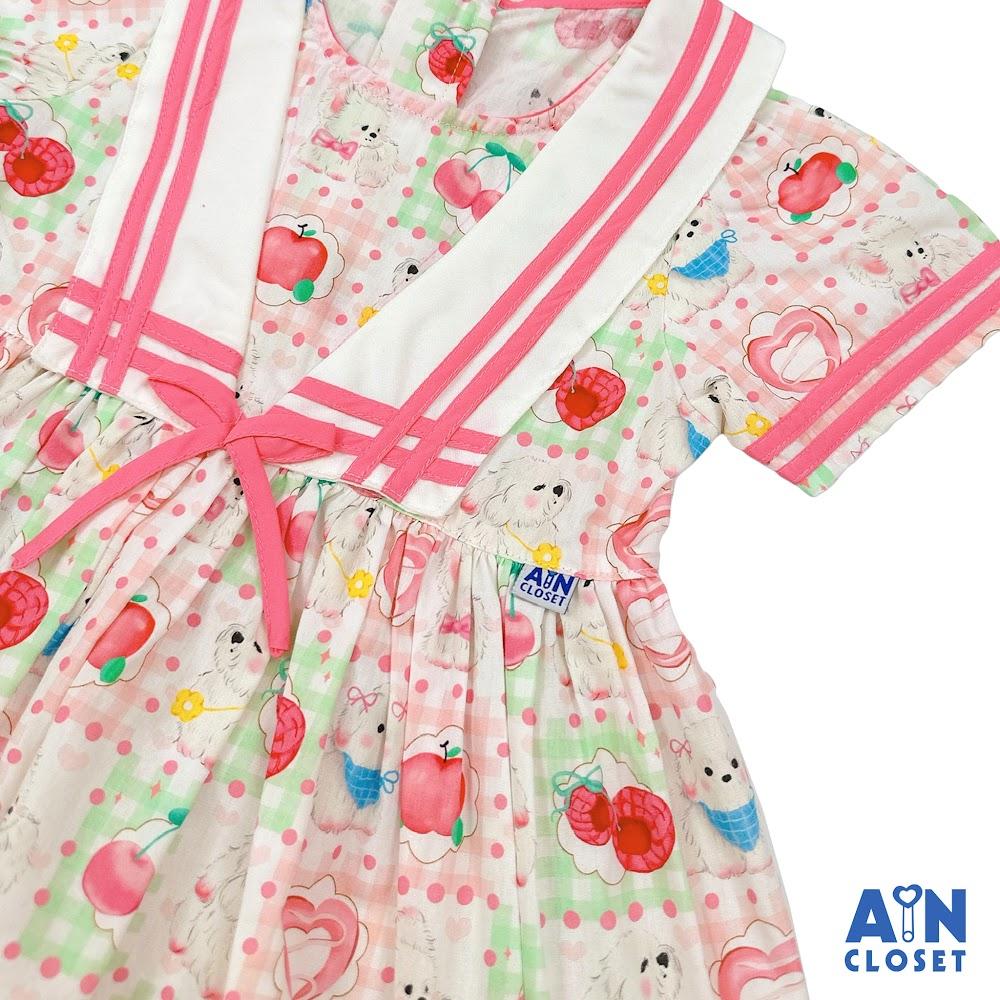 Đầm bé gái hoạ tiết Cherry Gấu Hồng Cotton - AICDBGSHD6PS - AIN Closet