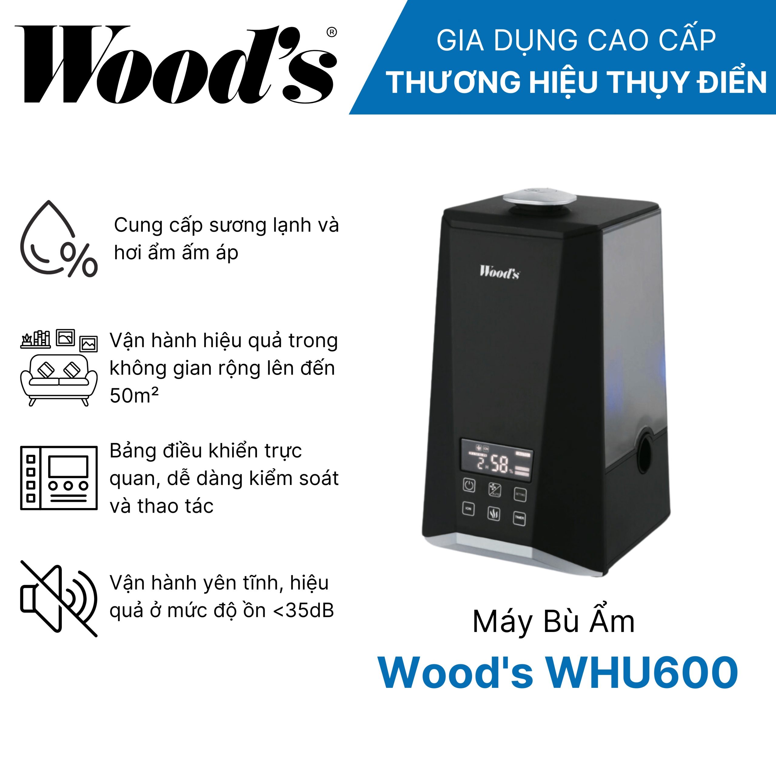 Máy tạo ẩm Wood’s WHU600 Hàng chính hãng