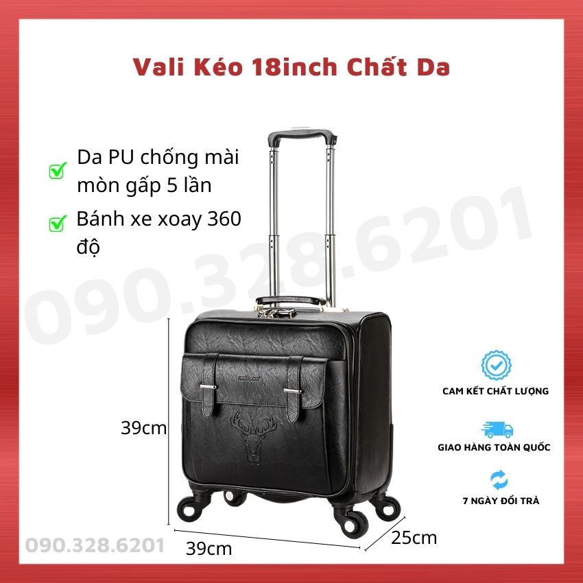 Vali Kéo Du Lịch Size 18inch Chất Da Xịn, Vali Kéo Doanh Nhân Có Ngăn Để Laptop Riêng