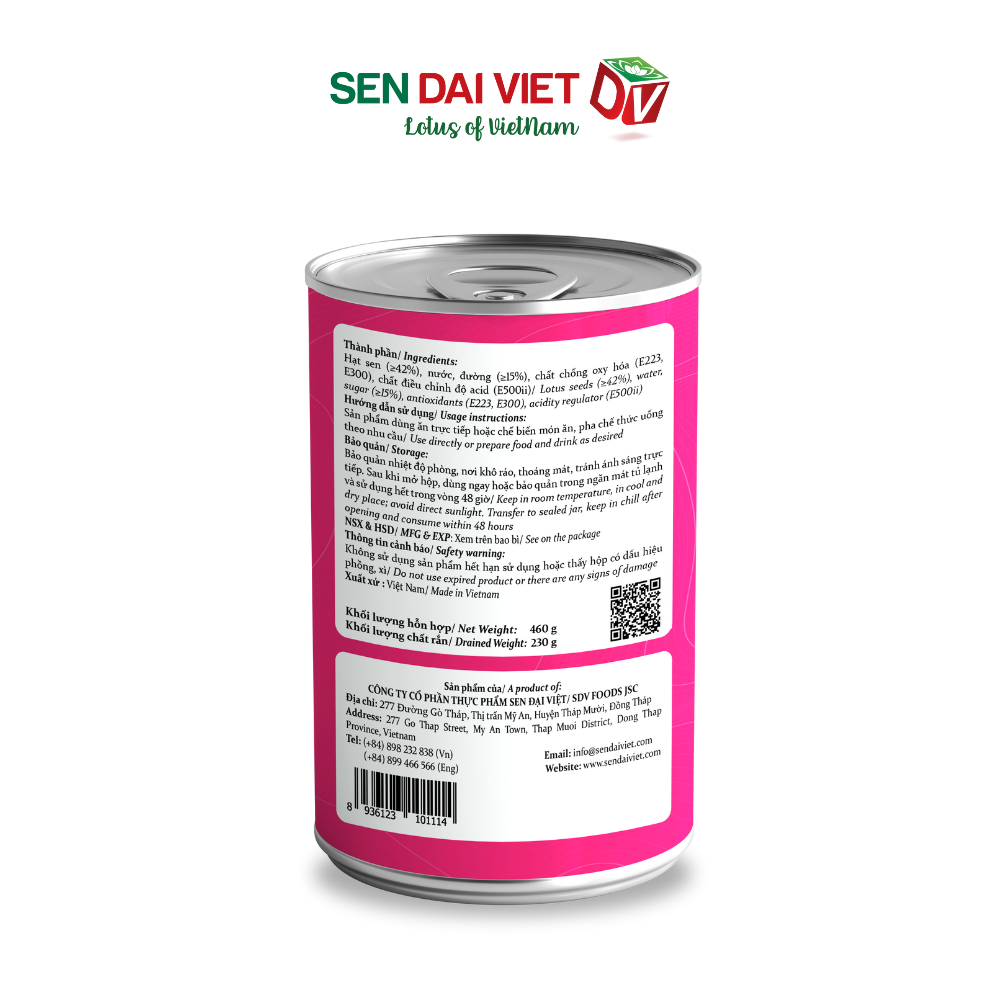 Sản Phẩm Mới- Hạt sen nước đường- Bao Bì Mới, Ngon Hơn, Giá Rẻ Hơn- Sen Đại Việt- 460g