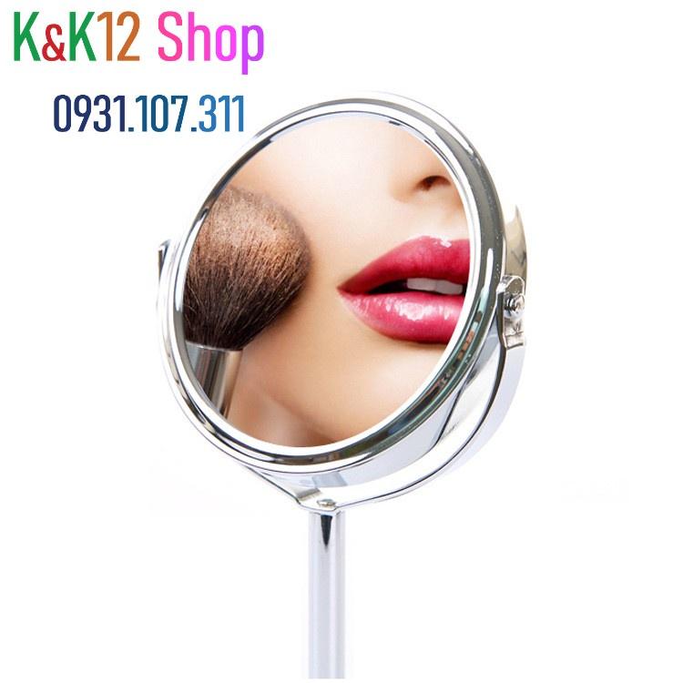 Gương trang điểm mini 2 mặt gương phẳng để bàn, một mặt có thể phóng to gấp 3 lần ảnh rõ nét.