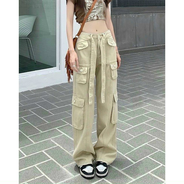 Quần kaki túi hộp Hiphop ống rộng xuông dài cargo pants trơn thời trang cho nữ/nam -hình thật shop chụp, Quần hộp 4 túi chất liệu kaki, from ống rộng, cạp trước phẳng sau chun dễ mặc