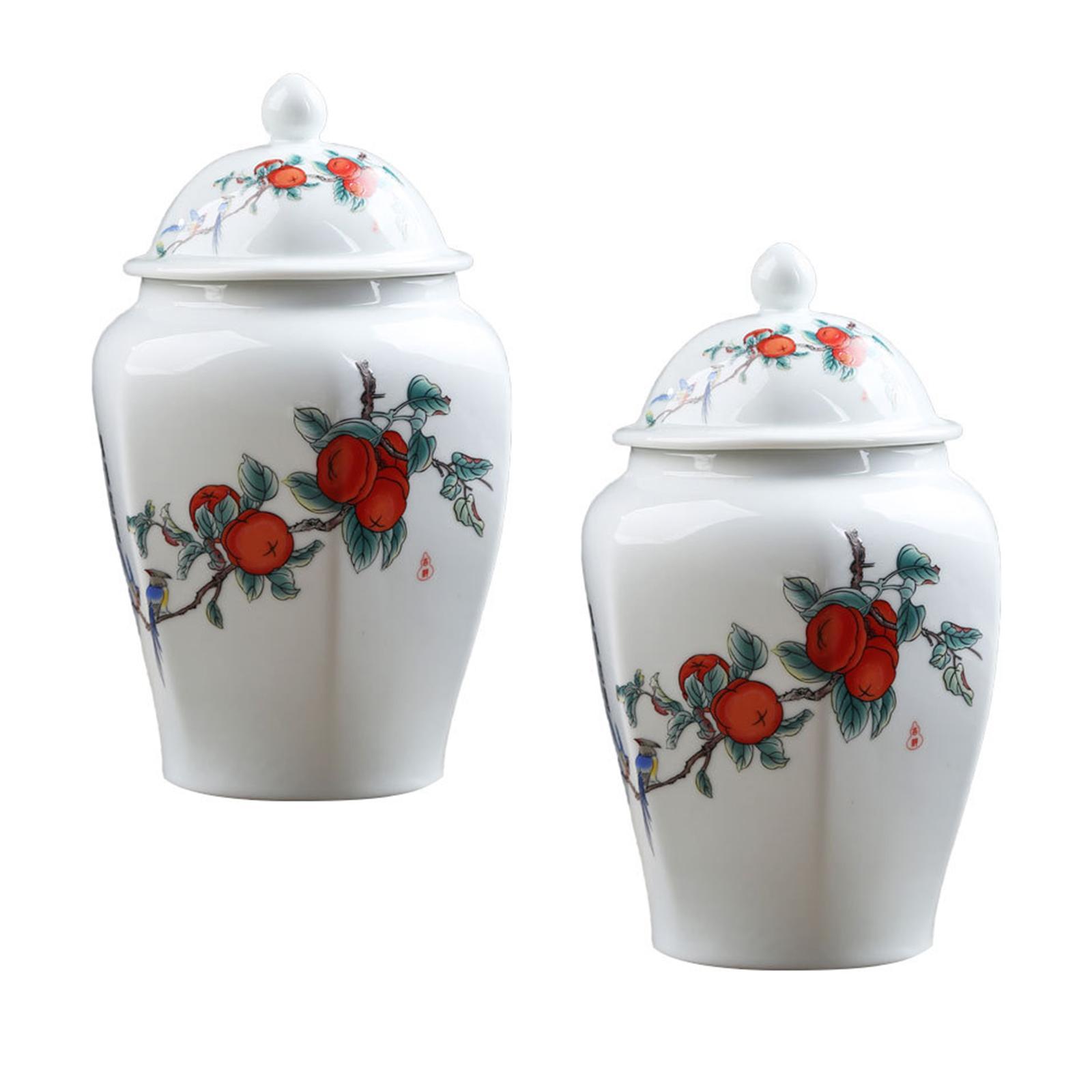 Ceramic Ginger Jar Tea Storage Jar Decorative Flower Vase Tea Tin with Lid