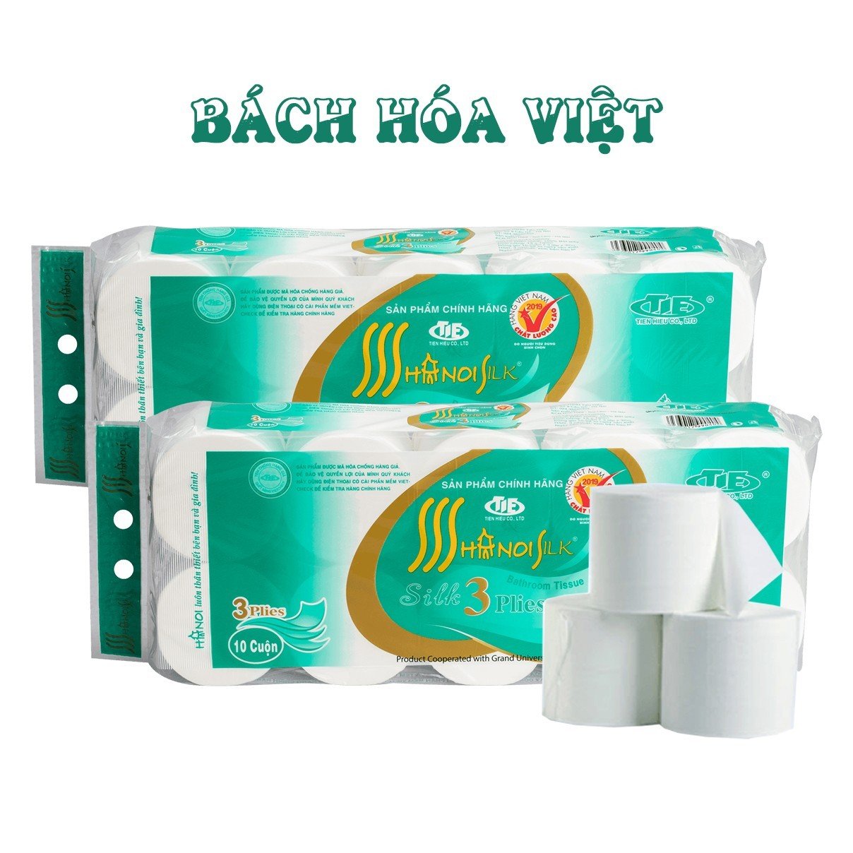 Combo 2 Bịch Giấy Vệ Sinh Hà Nội 4 Lớp Mềm - Dai - Thấm Hút Tốt (10 Cuộn 1 Bịch)