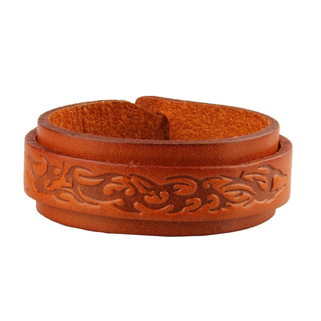 Handmade Double Layers Wide Mens Leather Cuff Bracelet Bangle Pattern
