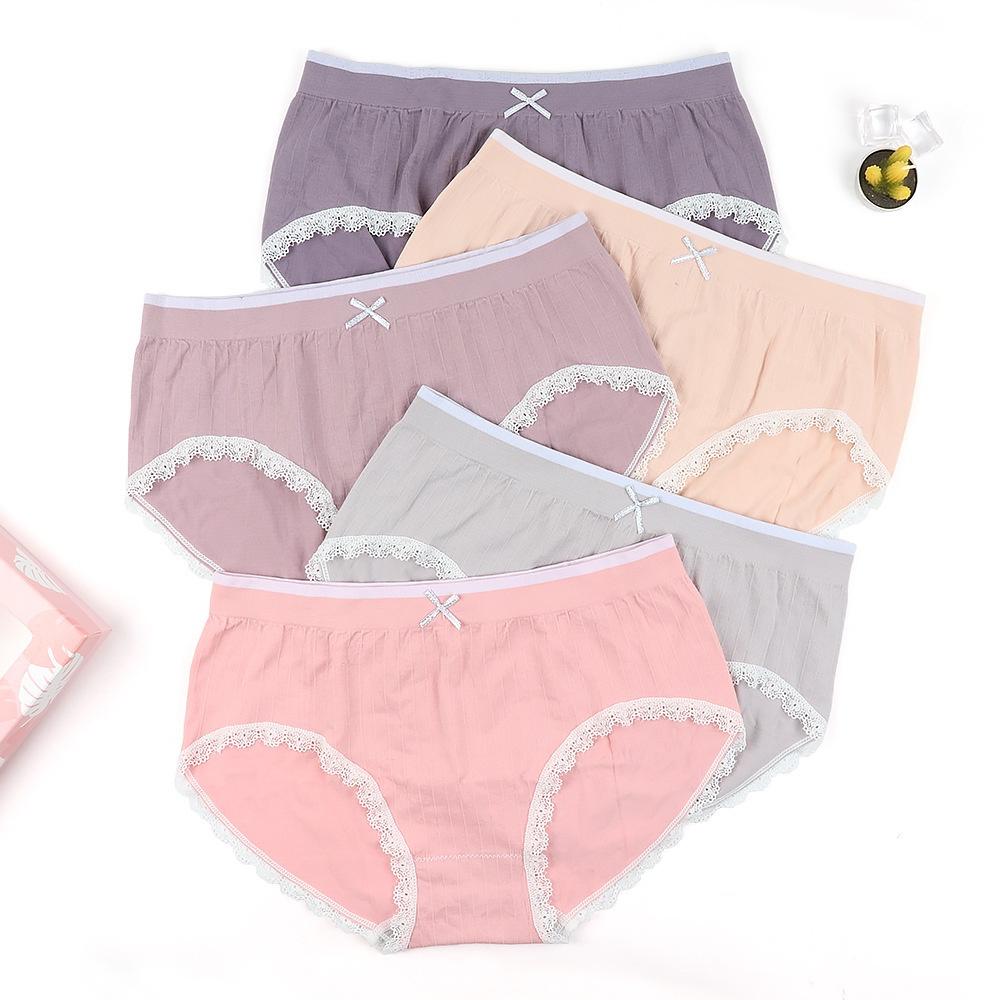 Hộp 5 quần lót cotton kháng khuẩn mềm mịn đính nơ dễ thương cho nữ QLN16