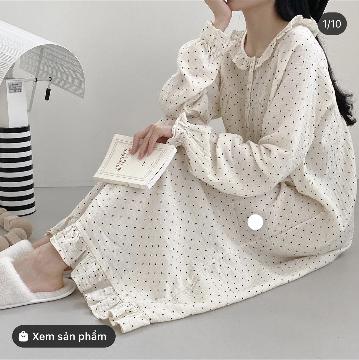 Đầm ngủ nữ chấm bi phong cách tiểu thư