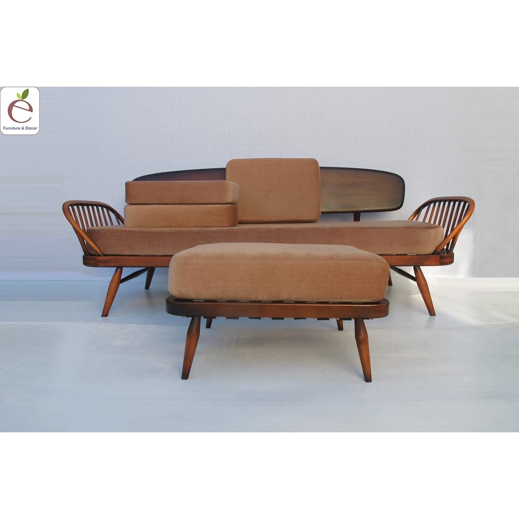Sofa văng Ercol - Sofa gỗ, khung nan gỗ, bọc vải, nỉ, da, màu tùy chọn. Hàng gia công tỉ mỉ.