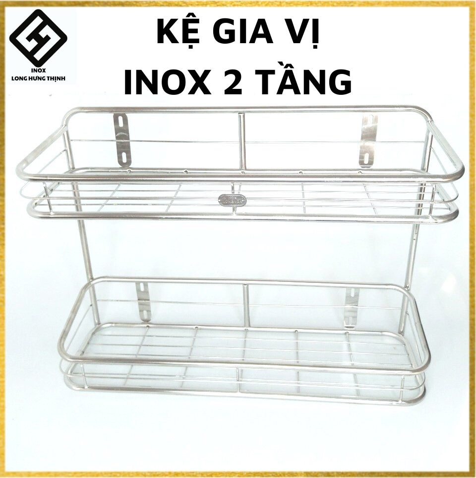 Kệ đựng gia vị phòng bếp INOX cao cấp sáng bóng, loại 2 tầng, kích thước 40x15x37, 50x15x37, dụng cụ nhà bếp tiện lợi, kệ đựng hũ gia vị, dầu ăn, nước tương, nước mắm.