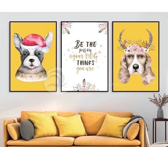 Tranh treo tường bộ 3 tấm tranh chim và cây