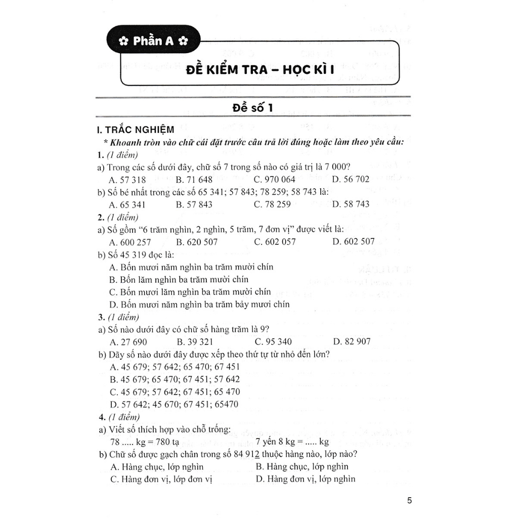 Sách - Bộ Đề Kiểm Tra Môn Toán Lớp 4 Tập 1