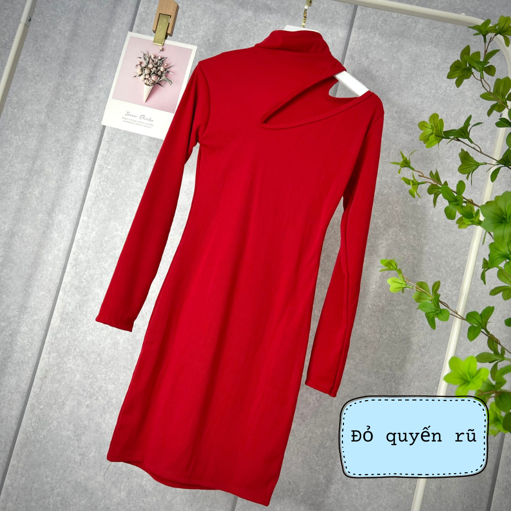 Đầm đẹp cổ cao khoét vai phong cách Hàn quốc ôm body tôn dáng mặc đi tiệc đi chơi đi du lịch hàng cao cấp có sẵn tại Han