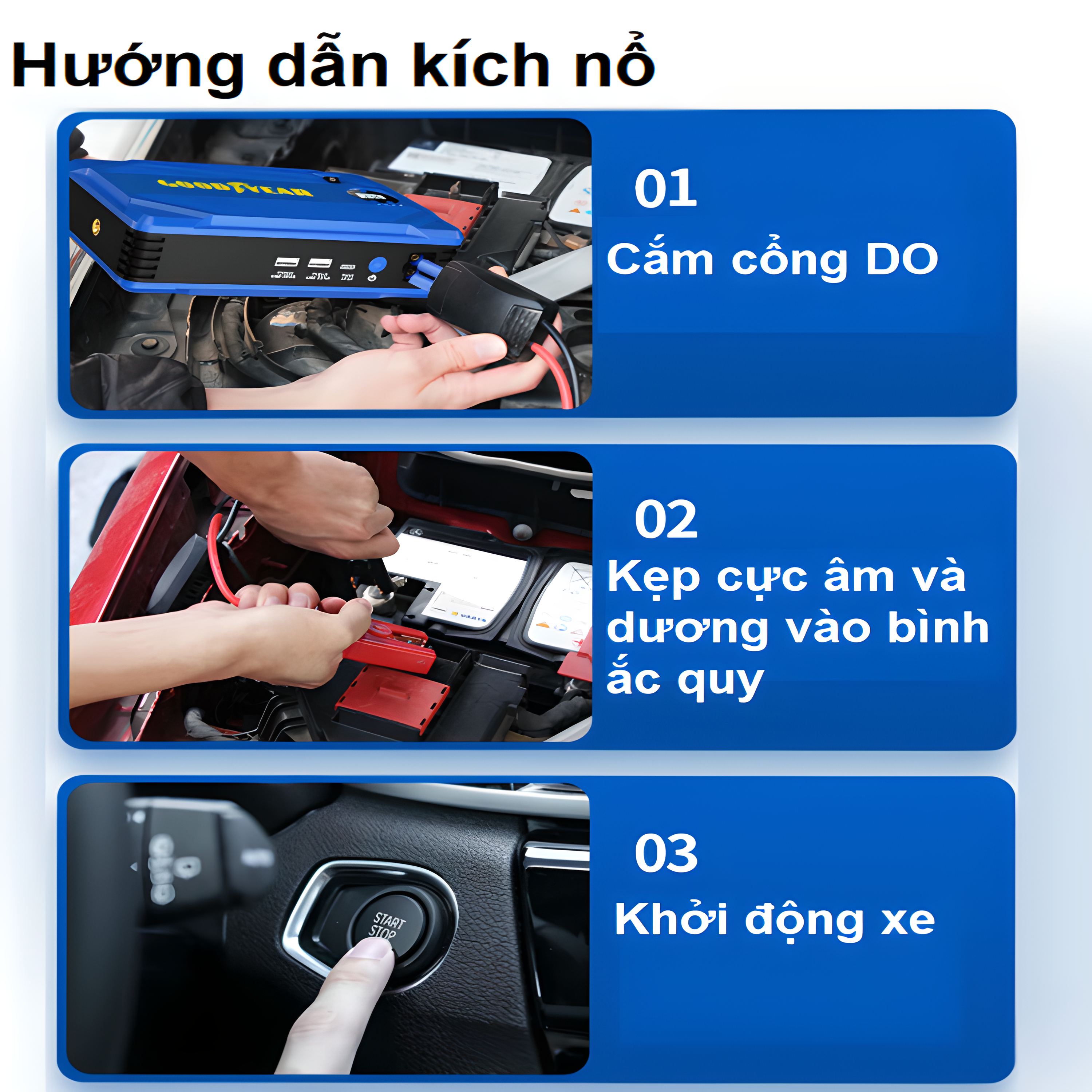 Bộ kích bình ắc quy kiêm bơm lốp và sạc dự phòng dung lượng 10400mAh dùng cho ô tô thương hiệu Mỹ cao cấp Goodyear GY-5282 - Hàng Nhập Khẩu