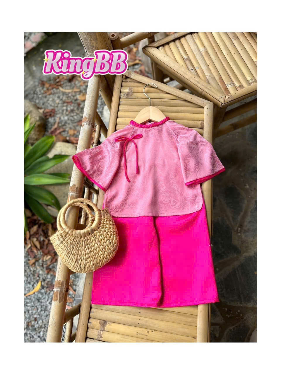 Bộ bà ba pháp phục cho bé gái đính nơ đi chơi biểu diễn đẹp từ 12-40kg chất lụa mềm mát