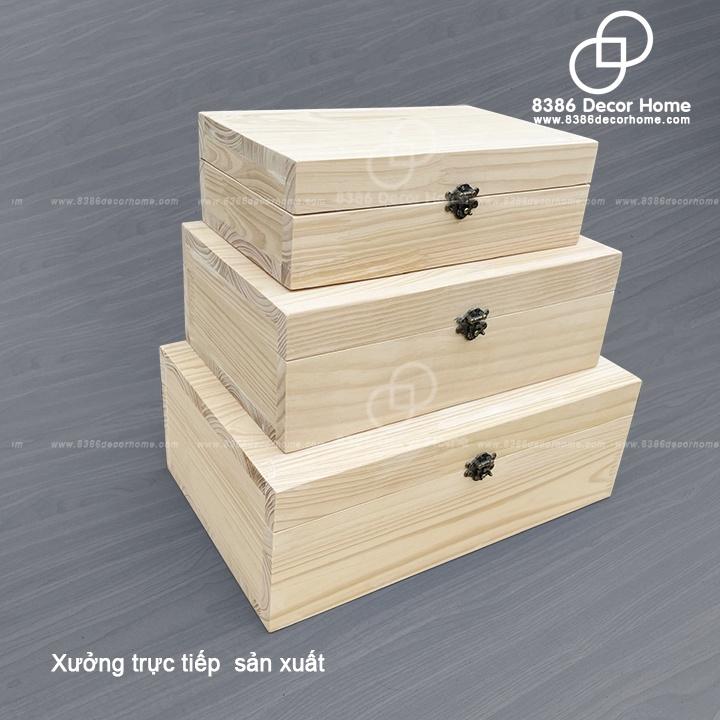 Hộp gỗ chữ nhật có nắp gỗ đựng đồ, tủ gỗ pallet đa năng