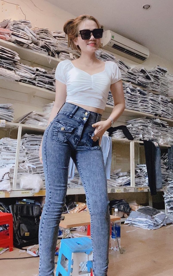 Quần Jeans Nữ Lưng Siêu Cao Phối Túi Hộp Thời Trang