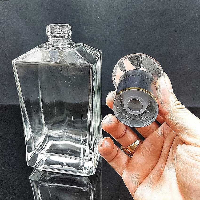 Bình Đựng Rượu Thủy Tinh 500ML hình hộp nắp đặc giác kim cương – Chai Đựng Rượu 500ML – Vỏ Chai Rượu Đẹp siêu trong