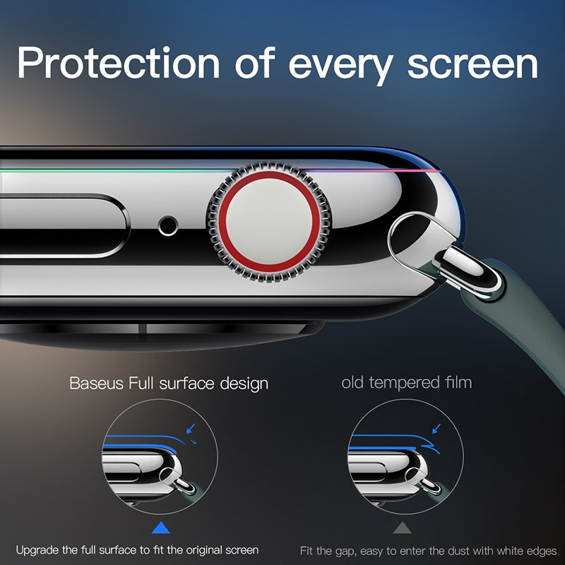 Miếng dán kính cường lực Full 3D BASEUS cho Apple Watch 44mm (Mỏng 0.3mm, Full HD, Vát cạnh 3D, hạn chế vân tay) - Hàng chính hãng